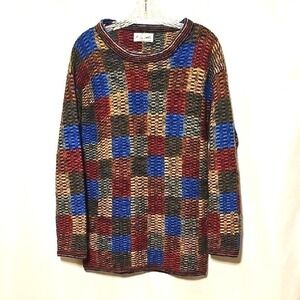 Vintage 80s La Imilla Luxe Hand Knit Alpaca Wool Colorful Checkered Sweater